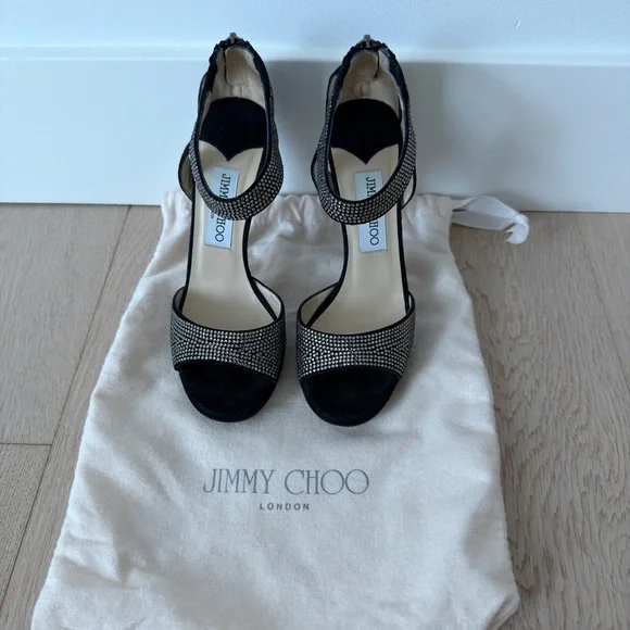 Jimmy Choo Lancer Crystal Suede 4" Heels - Picture 8 of 10